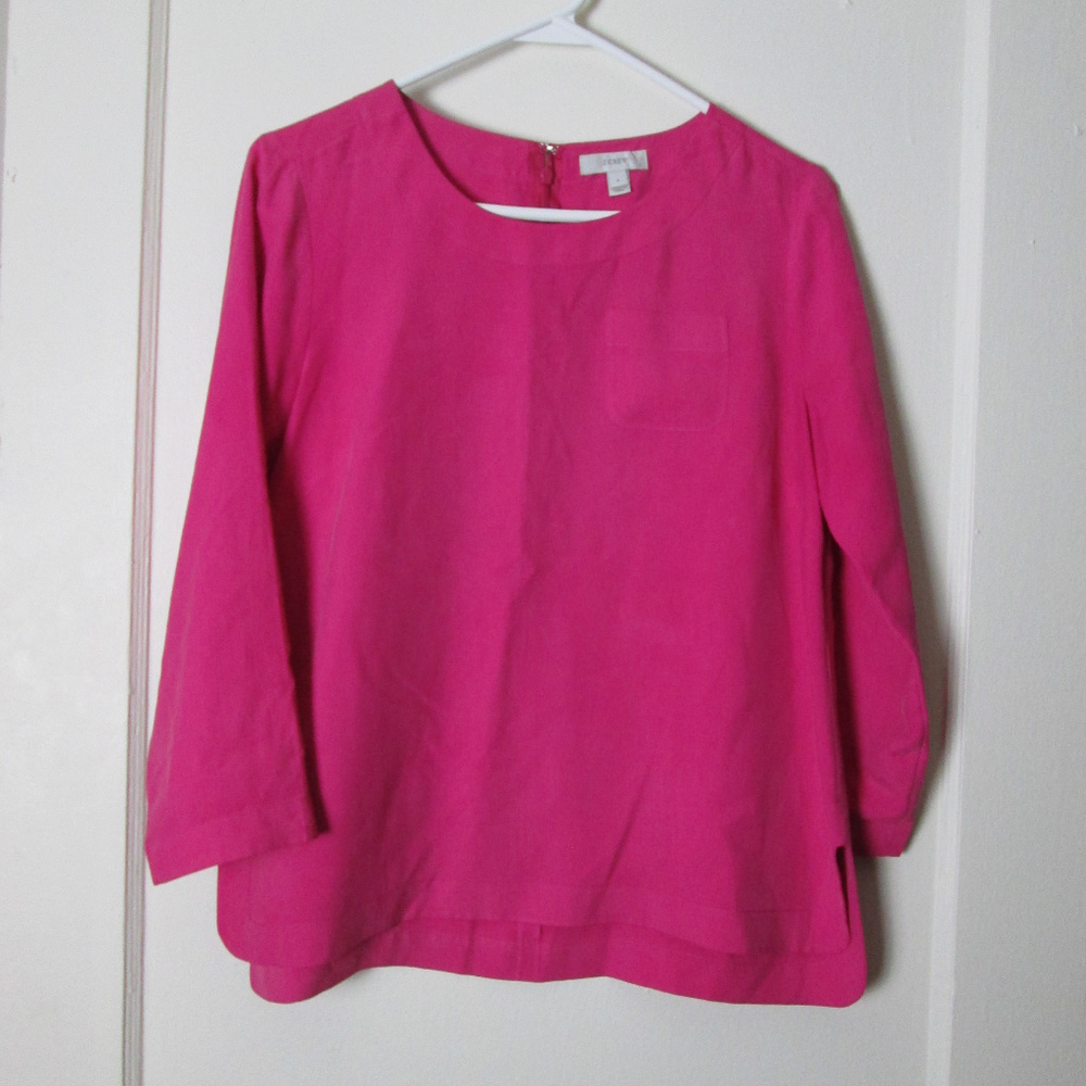 J. Crew pink 100% pure silk blouse hi low top
